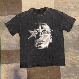 Black Graphic Tee with Silver Design